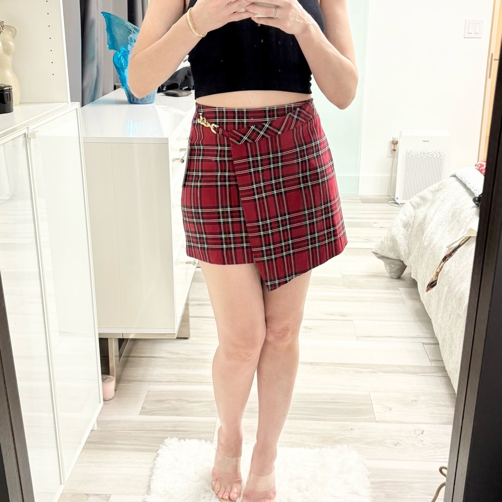 NWT Joe B Red Plaid Mini Skirt
